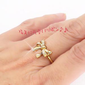 K18 ピンキーリング リボン ダイヤリング 18金 イエローゴールド ピンクゴールド ホワイトゴールド 18k ダイヤモンド 0.05ct 指輪の画像