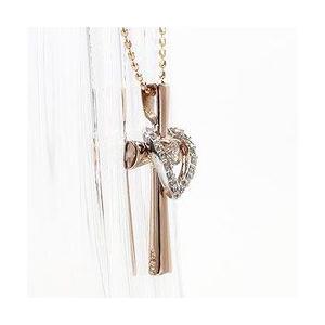 クロス＆ハート ダイヤモンド ネックレス ペンダント ダイヤ 0.2ct k18ゴールド 18金 レディースの画像