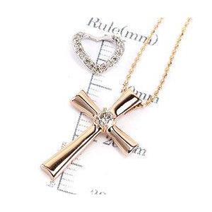 クロス＆ハート ダイヤモンド ネックレス ペンダント ダイヤ 0.2ct k18ゴールド 18金 レディースの画像