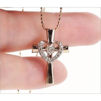 クロス＆ハート ダイヤモンド ネックレス ペンダント ダイヤ 0.2ct k18ゴールド 18金 レディースの画像