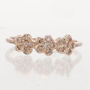 ピンキーリング フラワーダイヤモンド リング 0.12ct 小指 1号〜 k18ゴールド 18金 レディース ジュエリー アクセサリーの画像