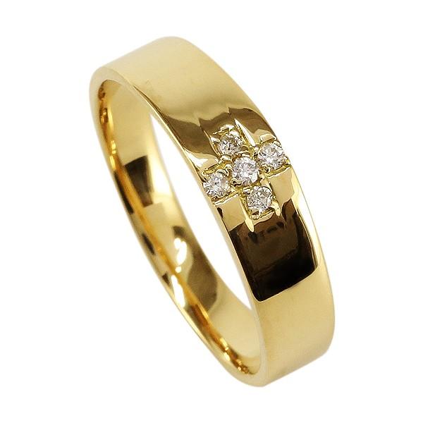 指輪 ピンキーリング クロス 十字架 平打ち k18ゴールド ダイヤモンド 0.04ct レディース ジュエリー アクセサリーの画像