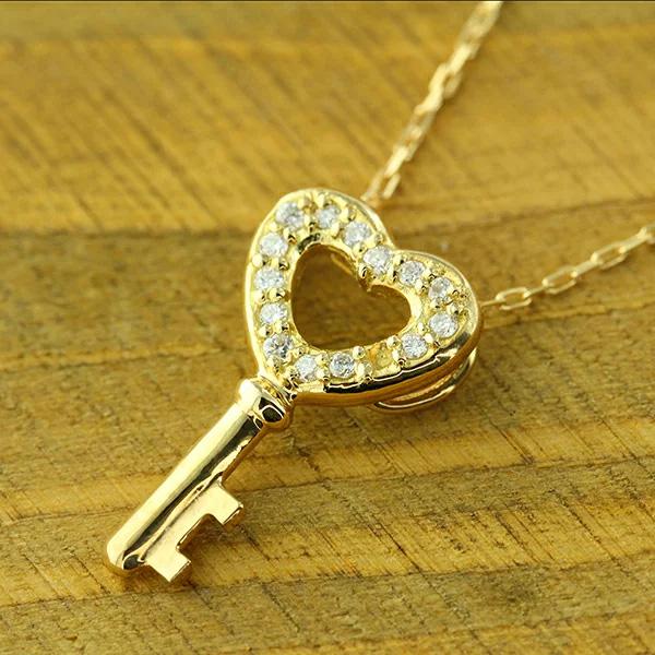 ハート＆キー 鍵 ダイヤモンド ネックレス 0.15ct 18金 k18 18k レディース アクセサリーの画像
