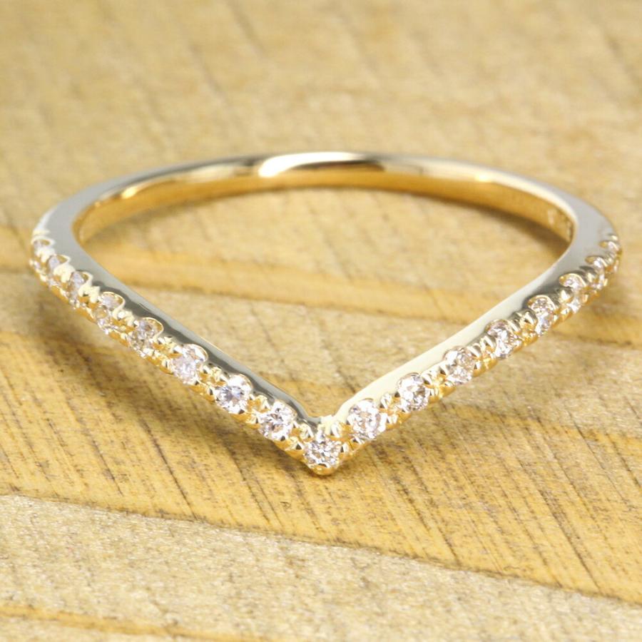 指輪 ダイヤモンド V字 Vライン リング 0.15ct k18 18金 ホワイト 