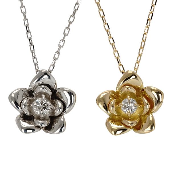ダイヤモンド フラワー ネックレス ローズ バラ 0.05ct 18金 18k k18 イエローゴールド ピンクゴールド ホワイトゴールド ペンダントの画像