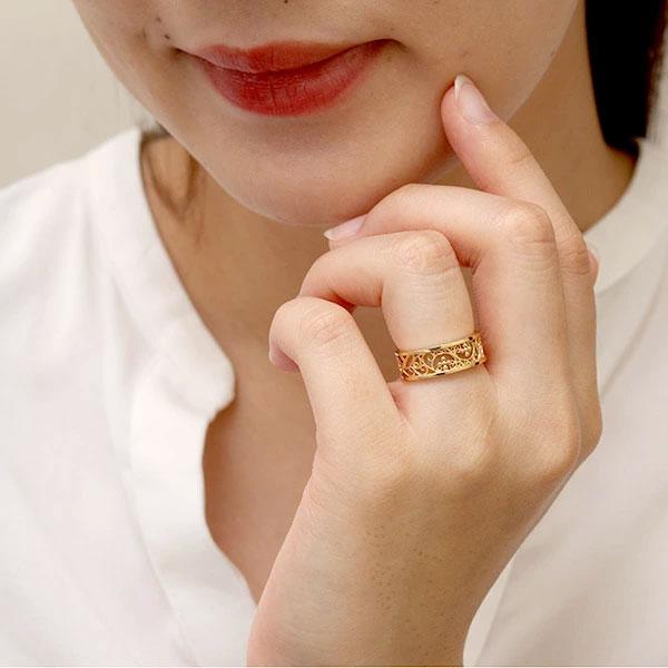 指輪 透かし模様 アンティーク調 幅広 18金 18k k18 イエローゴールド ピンクゴールド ホワイトゴールドの画像