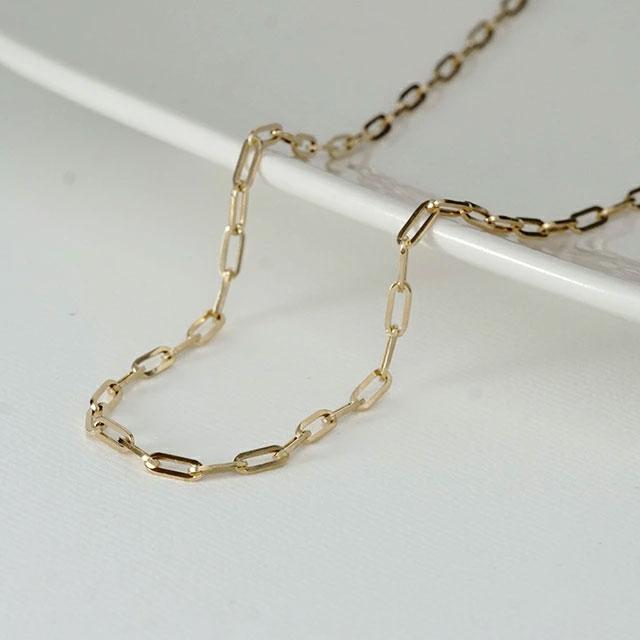 ペーパークリップチェーン 中空 ネックレス 2.7mm幅 50cm 18金 K18 K18YGの画像