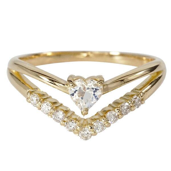 指輪 リング 選べる天然石 ダイヤモンド 0.16ct ハートリング 18金 18k k18の画像