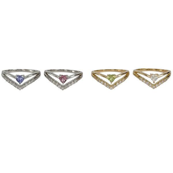 指輪 リング 選べる天然石 ダイヤモンド 0.16ct ハートリング 18金 18k k18の画像