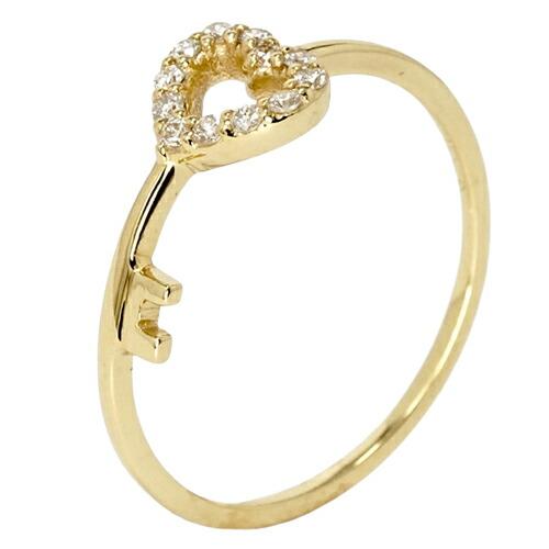 指輪 リング 鍵 キー オープンハート ダイヤモンド 0.10ct 18金の画像
