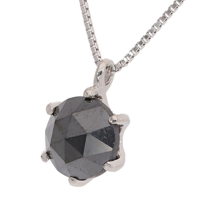ブラックダイヤモンド 2ct 一粒 ネックレス プラチナ900 pt900 ローズカット メンズ レディース アクセサリーの画像
