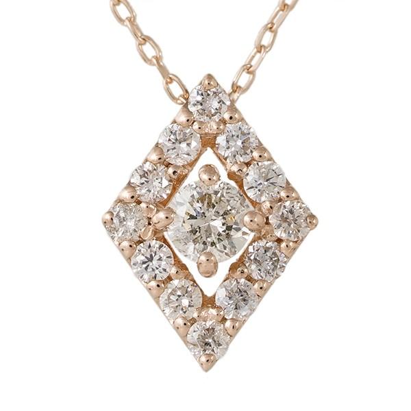 ダイヤモンド ネックレス ひし形 ダイヤ 0.2ct 18k k18ゴールド k18wg k18yg k18pg ペンダント レディース アクセサリーの画像