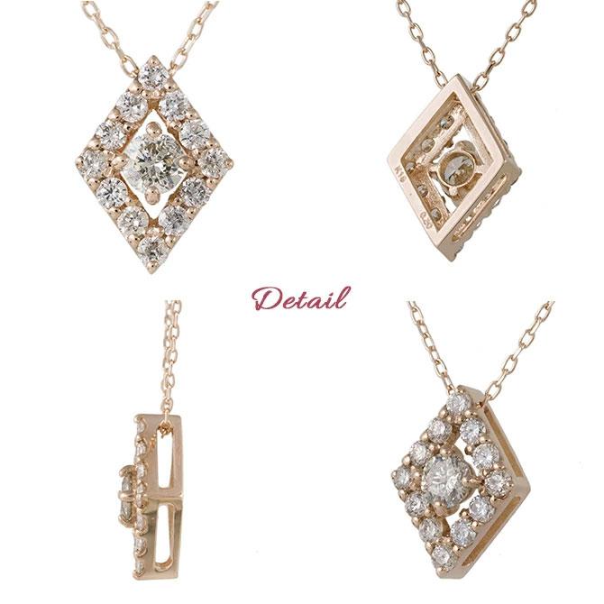 ダイヤモンド ネックレス ひし形 ダイヤ 0.2ct 18k k18ゴールド k18wg k18yg k18pg ペンダント レディース アクセサリーの画像