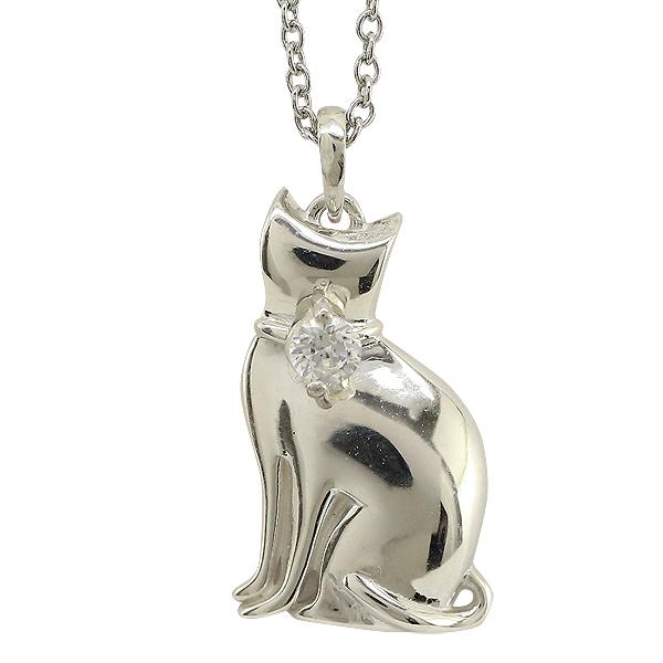 ネックレス キャット ねこ ネコ 猫 ダイヤモンド ペンダント 0.07ct K18 18金の画像