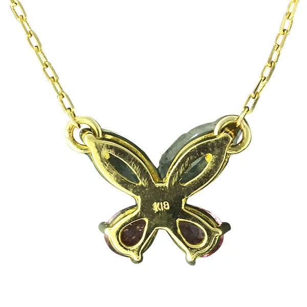 アクアマリン ピンクトルマリン バタフライ 蝶 ネックレス 誕生石 18金 18k k18 ペンダント シンプル レディース ジュエリー アクセサリーの画像
