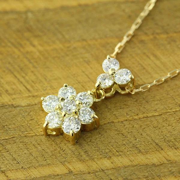 フラワー ネックレス ペンダント ダイヤモンド 0.50ct テン 