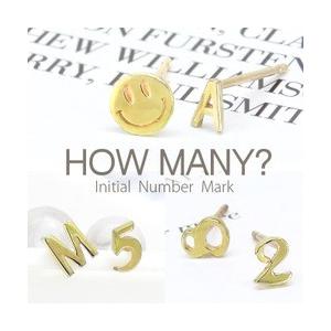 ピアス イニシャル K10YG ゴールド ナンバー 数字 アルファベット 英字 ハート スター 星 スマイル ダイヤモンド 10金 セカンドピアス