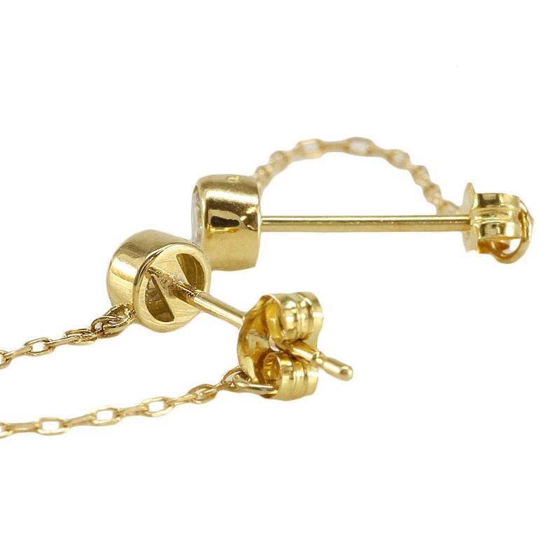 ダイヤモンド 一粒ピアス 伏せ込み フクリン チェーンピアス ロングピアス ｋ18 レディース ジュエリー アクセサリーの画像