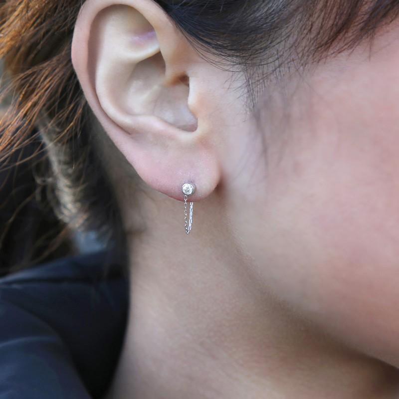 ダイヤモンド 一粒ピアス 伏せ込み フクリン チェーンピアス ロングピアス ｋ18 レディース ジュエリー アクセサリーの画像
