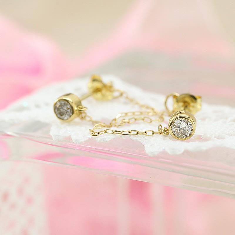 ダイヤモンド 一粒ピアス 伏せ込み フクリン チェーンピアス ロングピアス ｋ18 レディース ジュエリー アクセサリーの画像
