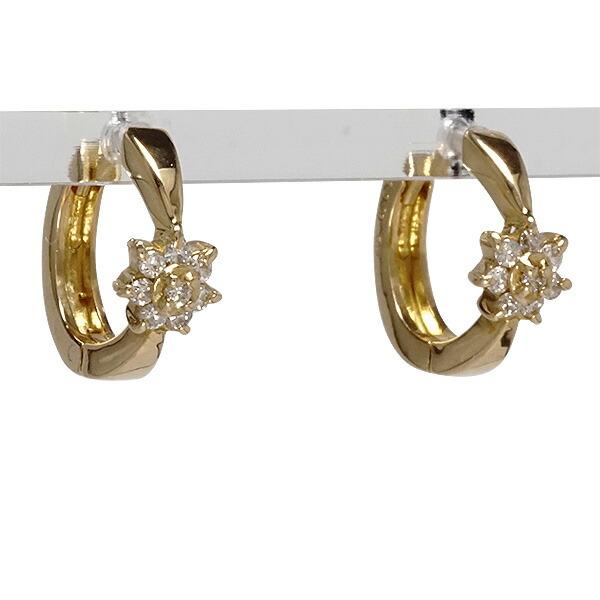 フープピアス 花 フラワー ダイヤモンド 0.10ct 18金 : ジュエリー工房