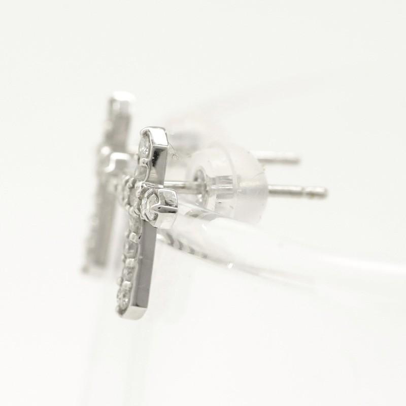 クロス ダイヤモンド ピアス 十字架 k18ゴールド k18ホワイトゴールド キャッチ付き レディース アクセサリーの画像