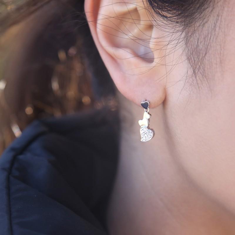 ハート ダイヤモンド ピアス k18ゴールド k18ホワイトゴールド ロングピアス キャッチ付き レディース アクセサリーの画像