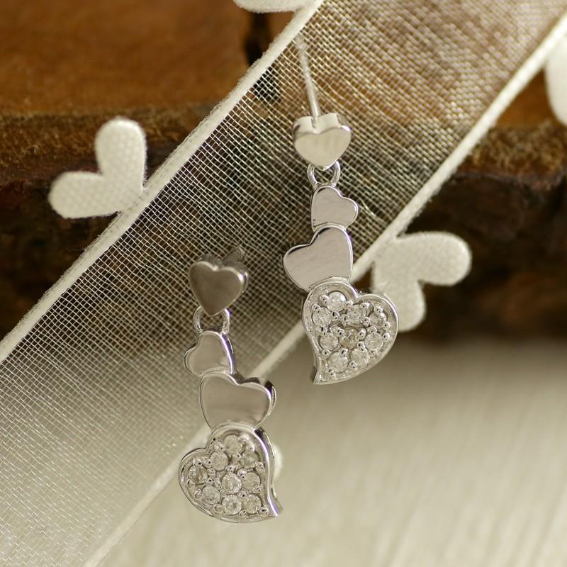 ハート ダイヤモンド ピアス k18ゴールド k18ホワイトゴールド ロングピアス キャッチ付き レディース アクセサリーの画像