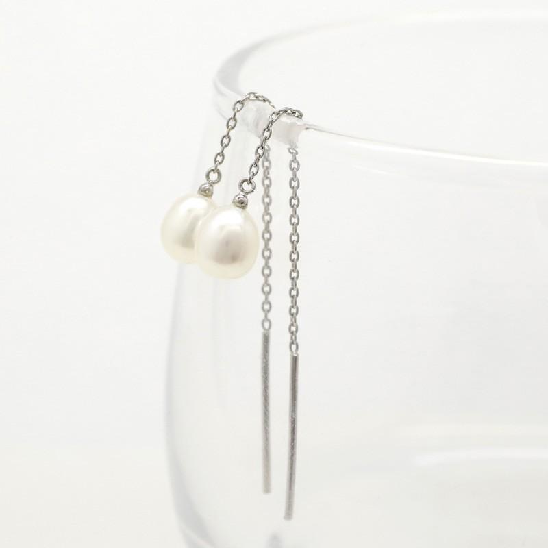 淡水パール ピアス パールピアス チェーン3cmピアス ロングピアス アメリカンピアス k18ホワイトゴールド レディースの画像