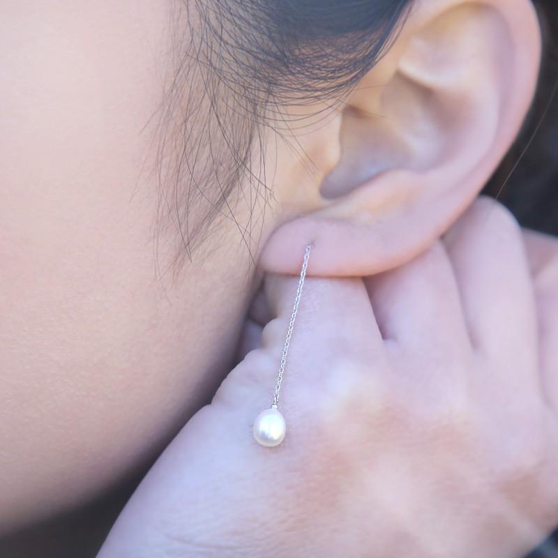 淡水パール ピアス パールピアス チェーン3cmピアス ロングピアス アメリカンピアス k18ホワイトゴールド レディースの画像
