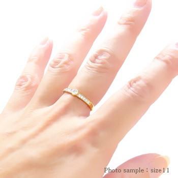 指輪 18金 一粒ダイヤモンド リング 0.17ct k18ゴールド ハーフエタニティリング ピンキーリング ミル打ち レディースの画像