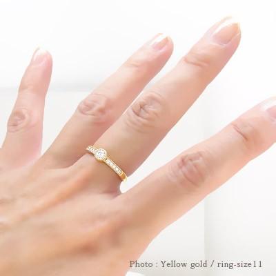 指輪 18金 ダイヤモンド 0.25ct リング k18ゴールド ハーフエタニティリング 一粒 ミル打ち レディース アクセサリーの画像