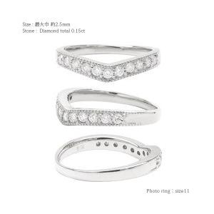 指輪 プラチナ900 pt900 ダイヤモンド 0.15ct Vライン V字 ハーフエタニティリング リング レディース ジュエリー アクセサリーの画像