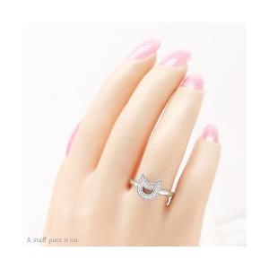 指輪 オープンキャット ネコ 猫 ねこ cat ねこ耳 ダイヤモンド 0.15ct プラチナ900 pt900 リング レディース アクセサリーの画像