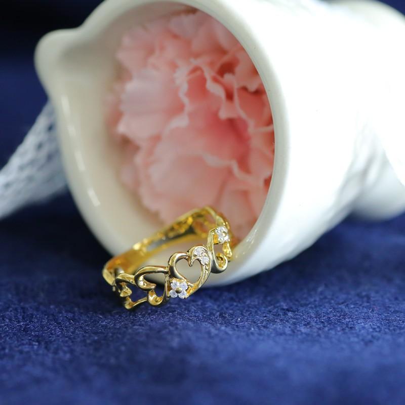 指輪 ダイヤモンド リング 0.06ct k18ゴールド 18金 ハートフラワーリング レディース ジュエリー アクセサリーの画像