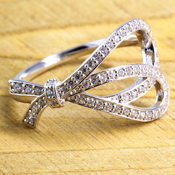 指輪 リボン ダイヤモンド リング 0.3ct 18金 k18 18k イエローゴールド ピンクゴールド ホワイトゴールド レディース ジュエリー アクセサリー プレゼントの画像