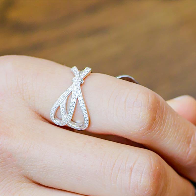 指輪 リボン ダイヤモンド リング 0.3ct 18金 k18 18k イエローゴールド ピンクゴールド ホワイトゴールド レディース ジュエリー アクセサリー プレゼントの画像