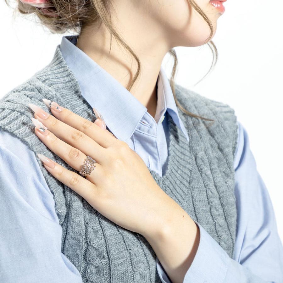 透かし模様 アンティーク調 ダイヤモンド 0.05ct 幅広 指輪 花 フラワー プラチナ プラチナ900の画像