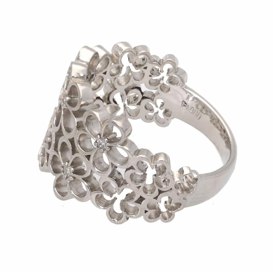 透かし模様 アンティーク調 ダイヤモンド 0.05ct 幅広 指輪 花 フラワー プラチナ プラチナ900の画像