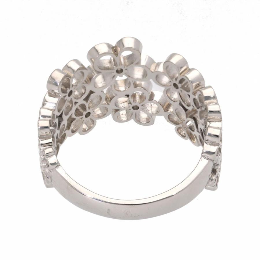 透かし模様 アンティーク調 ダイヤモンド 0.05ct 幅広 指輪 花 フラワー プラチナ プラチナ900の画像