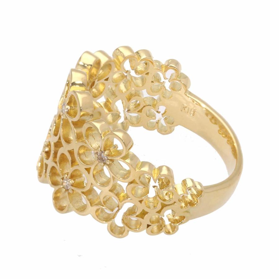 透かし模様 アンティーク調 ダイヤモンド 0.05ct 幅広 指輪 花 フラワー K18ゴールド k18 18金の画像
