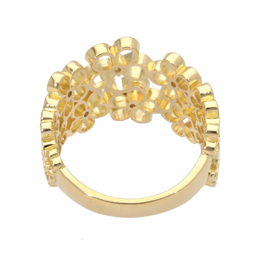 透かし模様 アンティーク調 ダイヤモンド 0.05ct 幅広 指輪 花 フラワー K18ゴールド k18 18金の画像