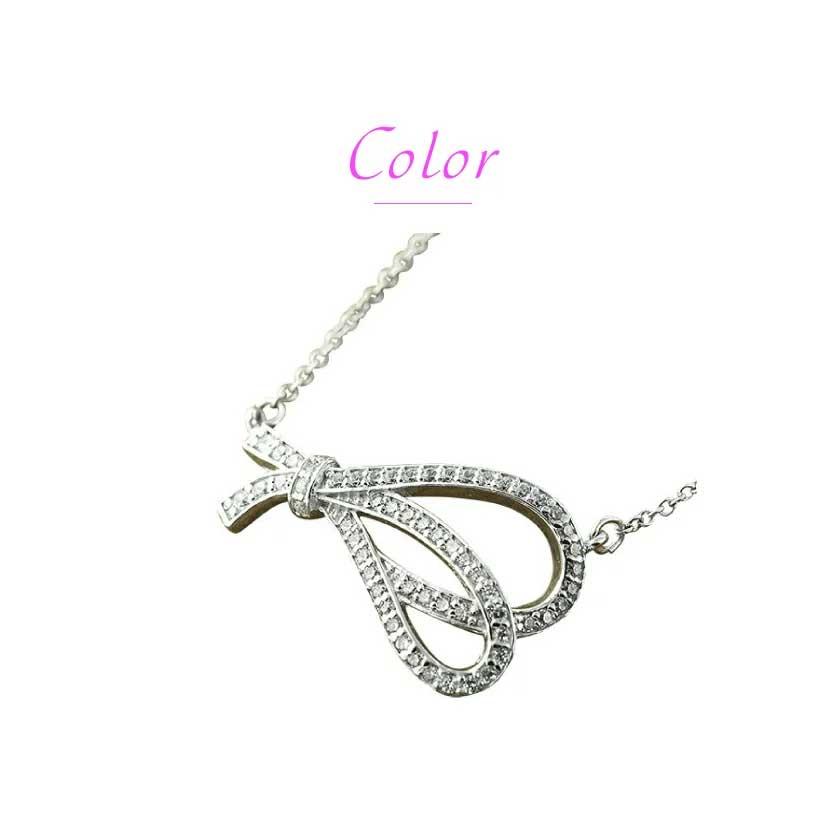 リボン ネックレス ダイヤモンド 0.30ct k18 ゴールド 18金 ペンダント レディース ジュエリー アクセサリーの画像