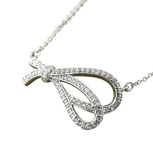 リボン ネックレス ダイヤモンド 0.30ct k18 ゴールド 18金 ペンダント レディース ジュエリー アクセサリーの画像