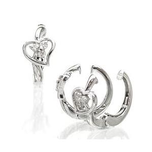 ダイヤモンド イヤリング 0.1ct 18金 中折れ式 フラワー ハート k18ホワイトゴールド レディース アクセサリーの画像