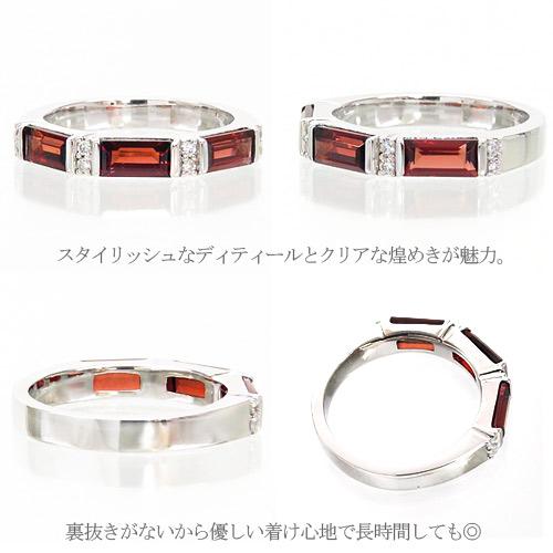 指輪 ガーネット 1月誕生石 ダイヤモンド 0.08ct k18ゴールド 18金 レディース ジュエリー アクセサリーの画像