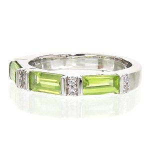 指輪 8月誕生石 ペリドット ダイヤモンド 0.08ct バケット リング k18ゴールド 18金 レディース アクセサリーの画像