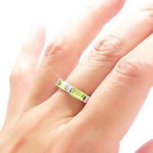指輪 8月誕生石 ペリドット ダイヤモンド 0.08ct バケット リング k18ゴールド 18金 レディース アクセサリーの画像