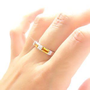 指輪 シトリントパーズ 11月誕生石 バケットリング ダイヤモンド 0.08ct k18ゴールド 18金 レディース アクセサリーの画像