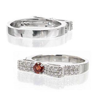 指輪 ガーネット 1月誕生石 ダイヤモンド リング リボン プラチナ900 0.3ct pt900 レディース ジュエリー アクセサリーの画像